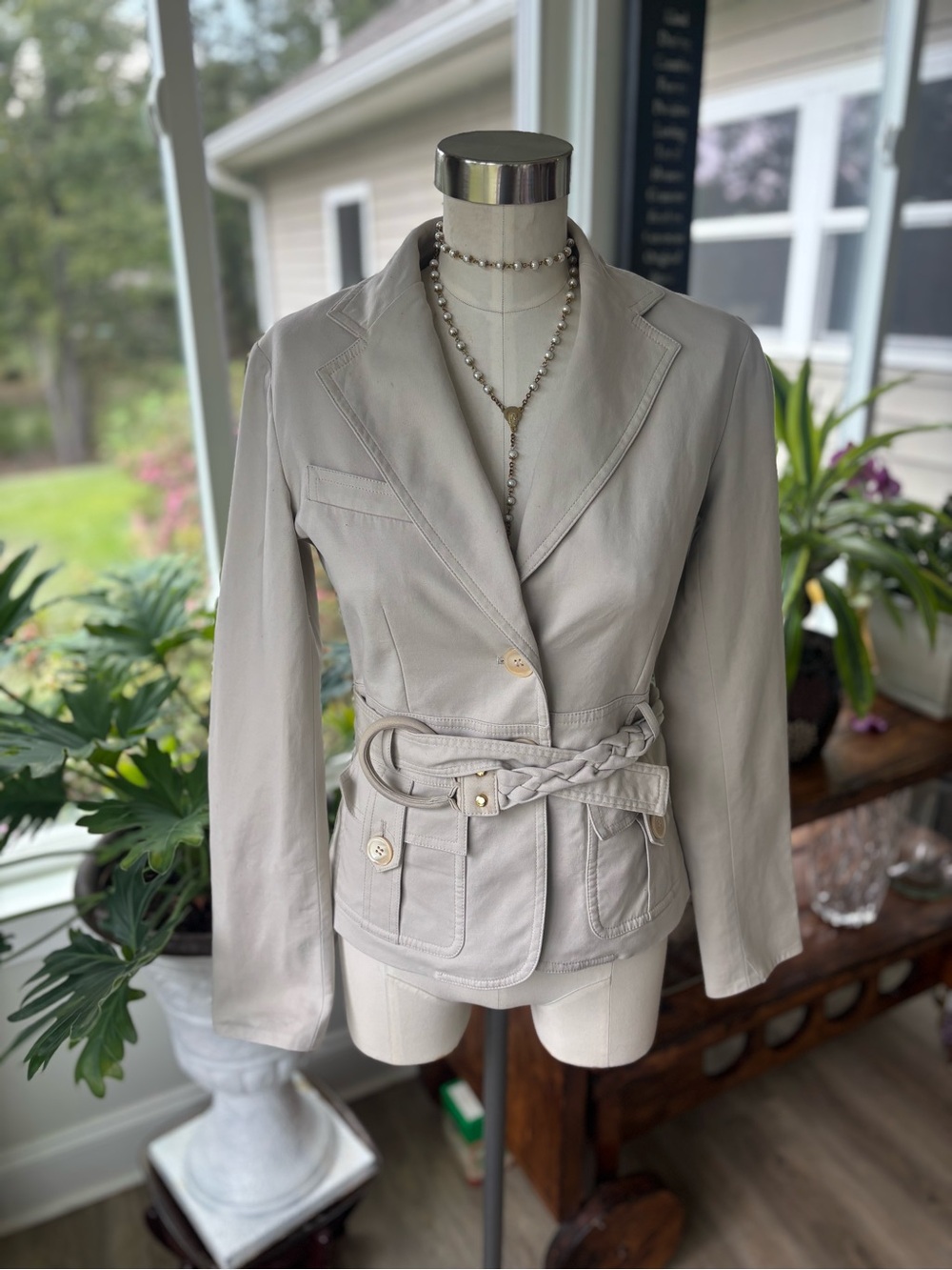 Etcetera Ivory Tailored Braided-Belt Blazer